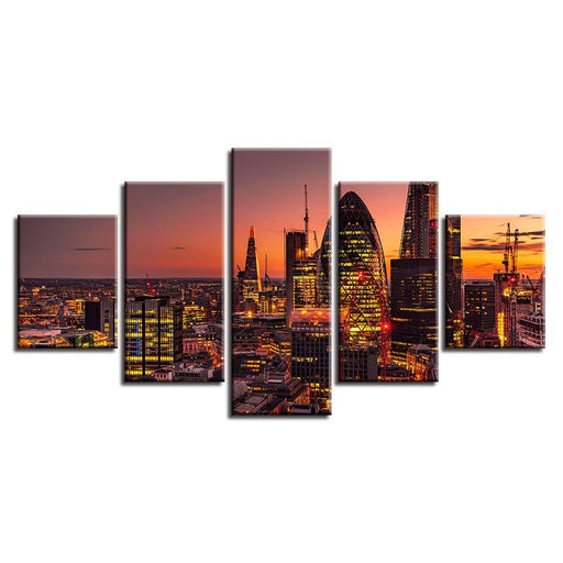 Sunset City Landscape 5 Piece HD Multi Panel Canvas Wall Art Frame - Original Frame