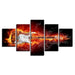 Burning Guitar 5 Piece HD Multi Panel Canvas Wall Art Frame - Original Frame