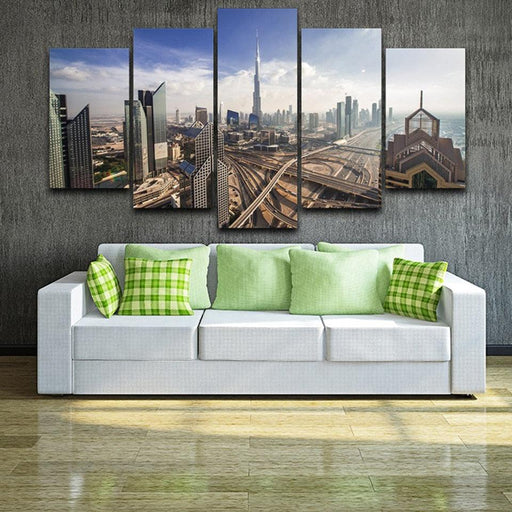 Dubai Skyline 5 Piece HD Multi Panel Canvas Wall Art Frame - Original Frame