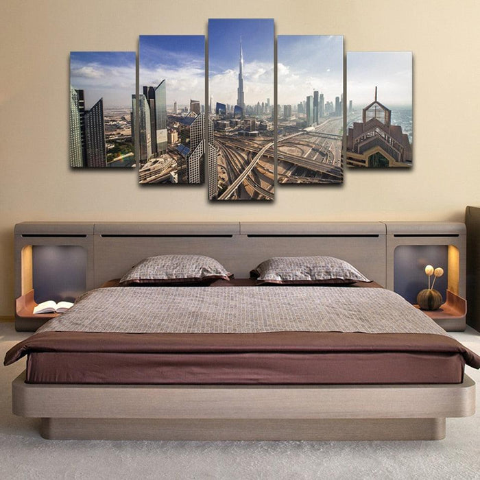 Dubai Skyline 5 Piece HD Multi Panel Canvas Wall Art Frame