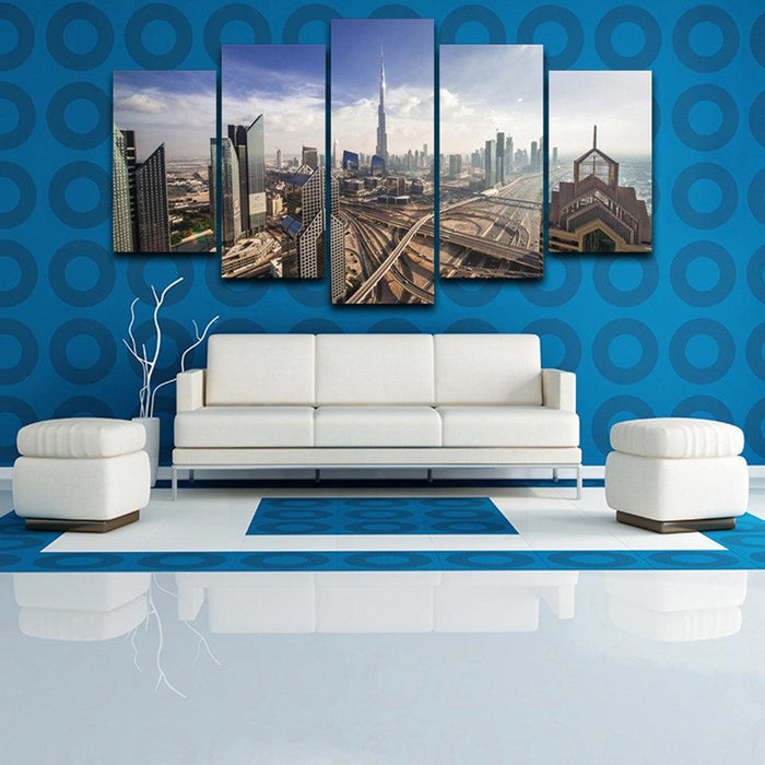 Dubai Skyline 5 Piece HD Multi Panel Canvas Wall Art Frame - Original Frame