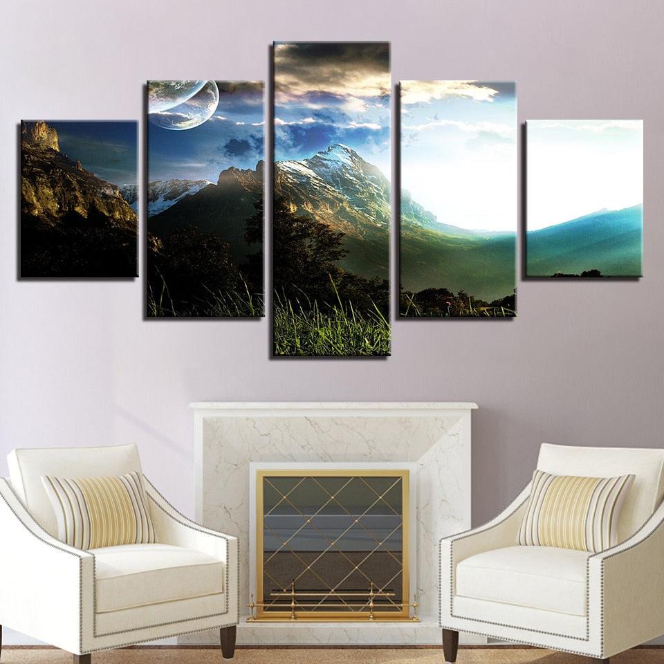 Planets Over The Snow 5 Piece HD Multi Panel Canvas Wall Art - Original Frame