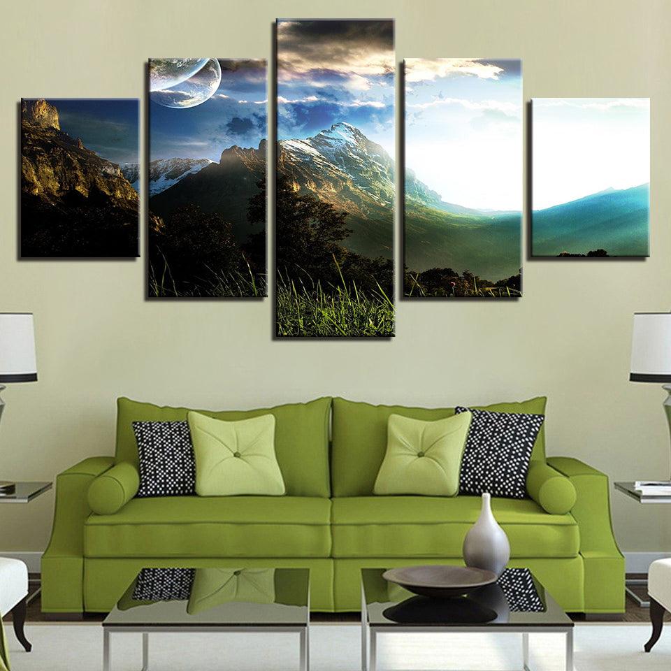 Planets Over The Snow 5 Piece HD Multi Panel Canvas Wall Art - Original Frame