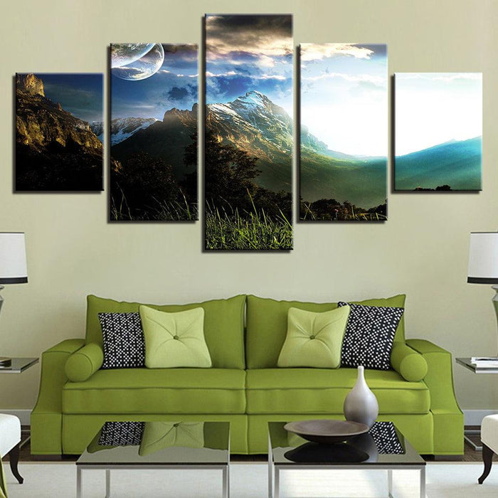 Planets Over The Snow 5 Piece HD Multi Panel Canvas Wall Art Frame