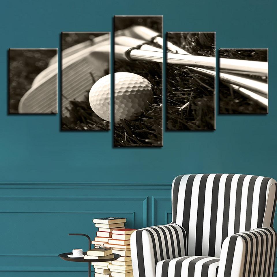 Golf Clubs Ball 5 Piece HD Multi Panel Canvas Wall Art Frame - Original Frame