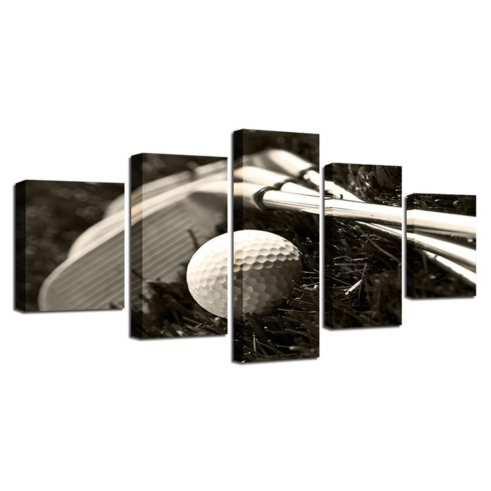Golf Clubs Ball 5 Piece HD Multi Panel Canvas Wall Art Frame