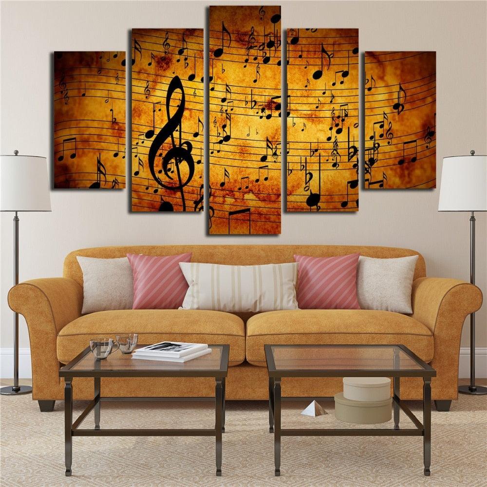 Musical Note 5 Piece HD Multi Panel Canvas Wall Art Frame - Original Frame