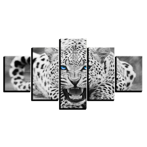 Blue Eyes Leopard 5 Piece HD Multi Panel Canvas Wall Art Frame - Original Frame