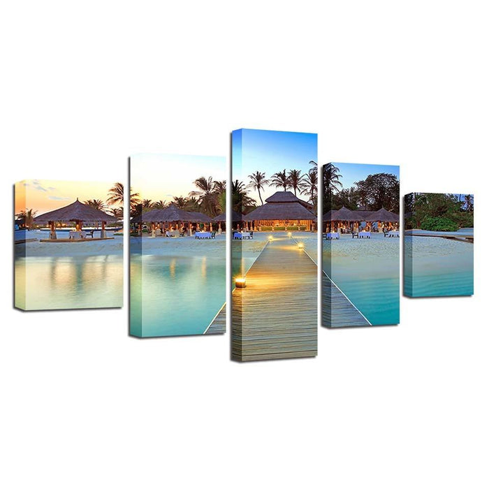 Maldives Resort 5 Piece HD Multi Panel Canvas Wall Art Frame - Original Frame