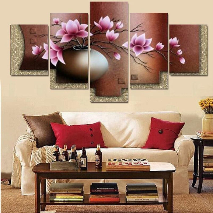 Vintage Flowers 5 Piece HD Multi Panel Canvas Wall Art Frame - Original Frame