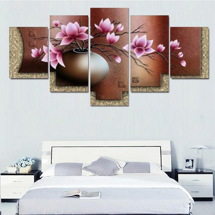 Vintage Flowers 5 Piece HD Multi Panel Canvas Wall Art Frame - Original Frame