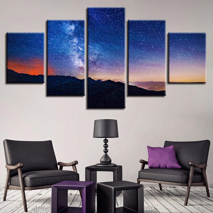 Milky Way Mountains 5 Piece HD Multi Panel Canvas Wall Art Frame - Original Frame