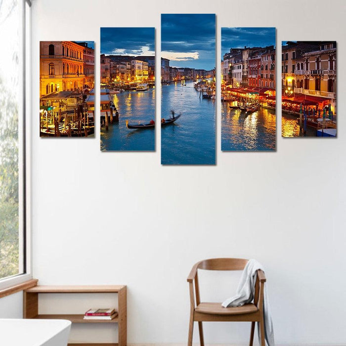 Venice Waters 5 Piece HD Multi Panel Canvas Wall Art Frame - Original Frame