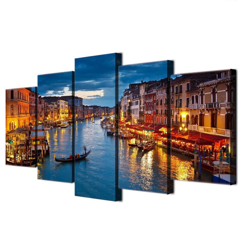 Venice Waters 5 Piece HD Multi Panel Canvas Wall Art Frame - Original Frame