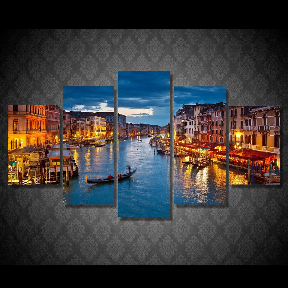 Venice Waters 5 Piece HD Multi Panel Canvas Wall Art Frame - Original Frame