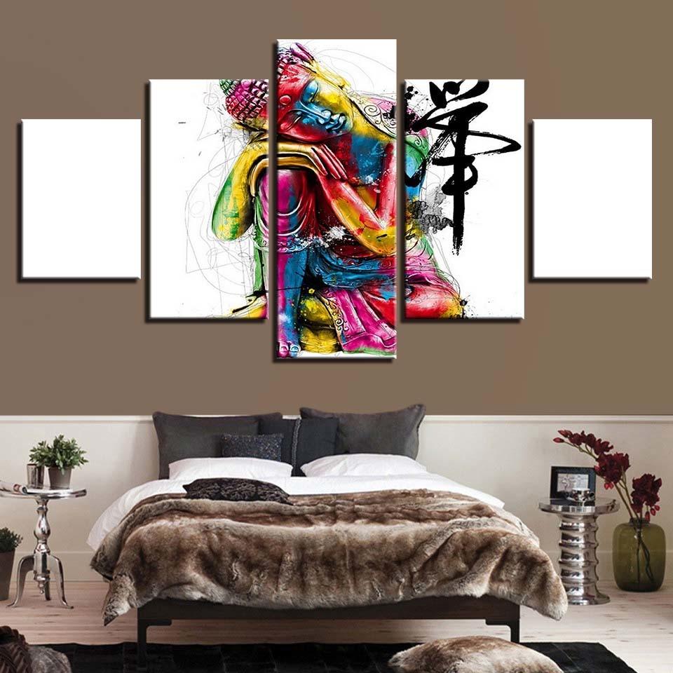Colorful Buddha 5 Piece HD Multi Panel Canvas Wall Art Frame - Original Frame