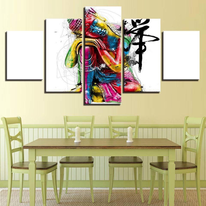 Colorful Buddha 5 Piece HD Multi Panel Canvas Wall Art Frame - Original Frame