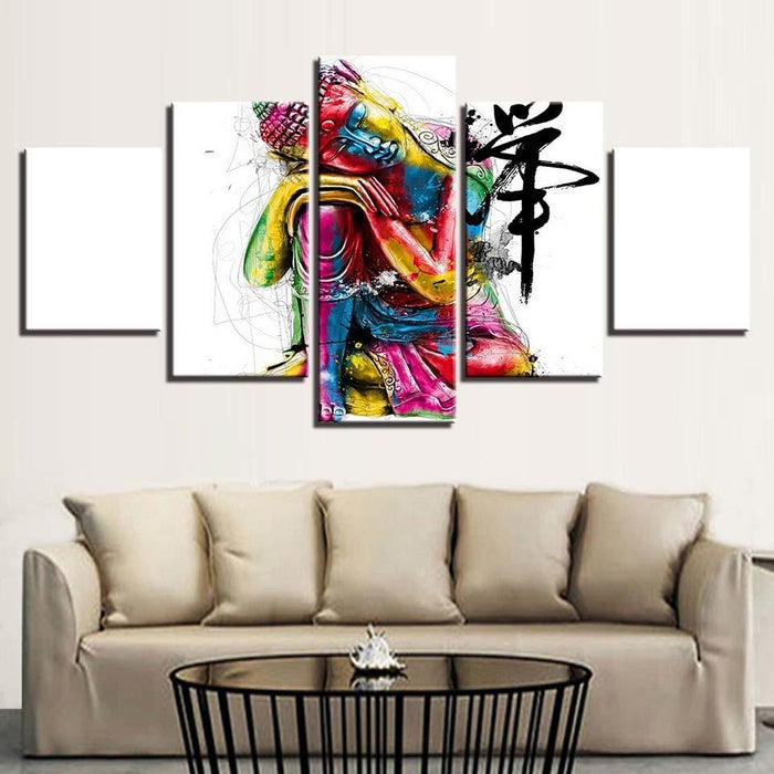 Colorful Buddha 5 Piece HD Multi Panel Canvas Wall Art Frame - Original Frame