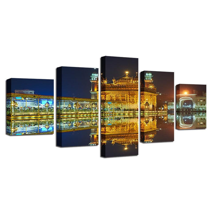 Golden Temple 5 Piece HD Multi Panel Canvas Wall Art Frame - Original Frame