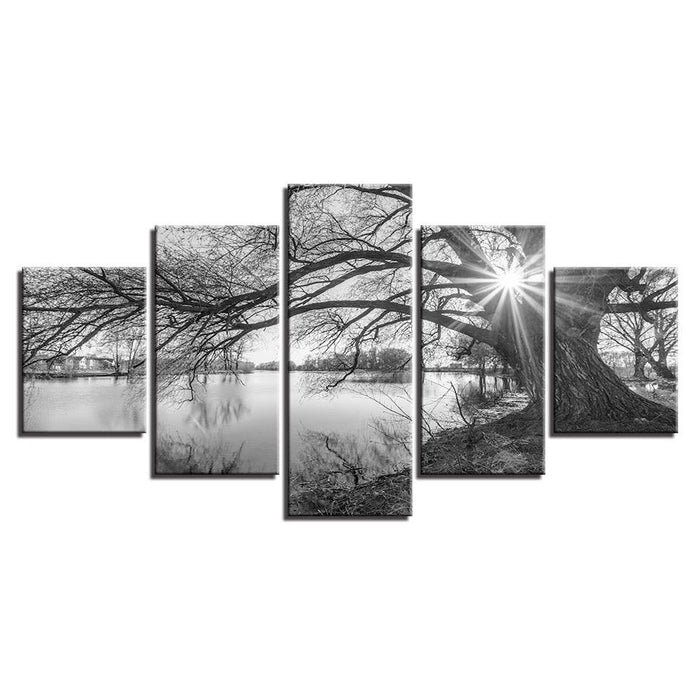 Lakeside Big Trees 5 Piece HD Multi Panel Canvas Wall Art Frame