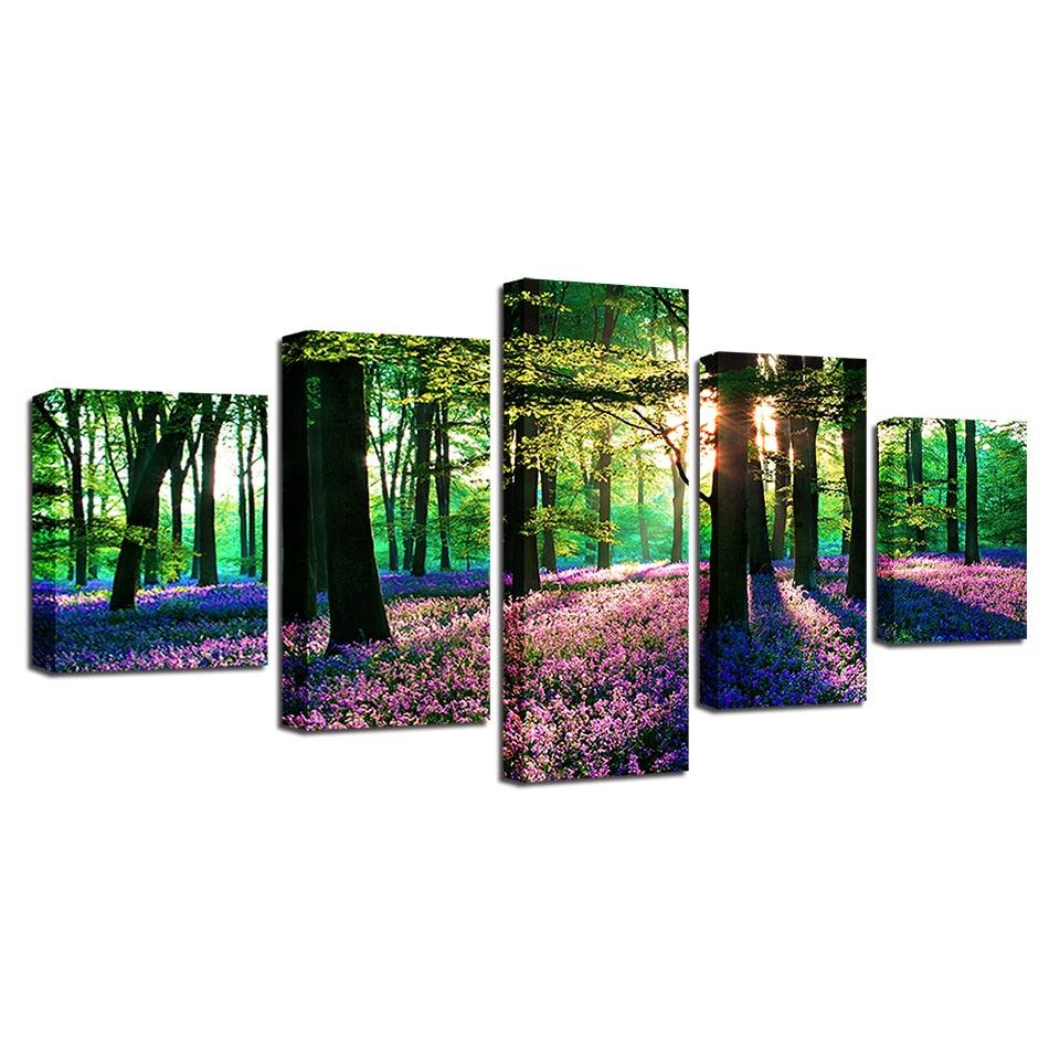 Lavender Field 5 Piece Multi Panel Canvas Wall Art Frame - Original Frame