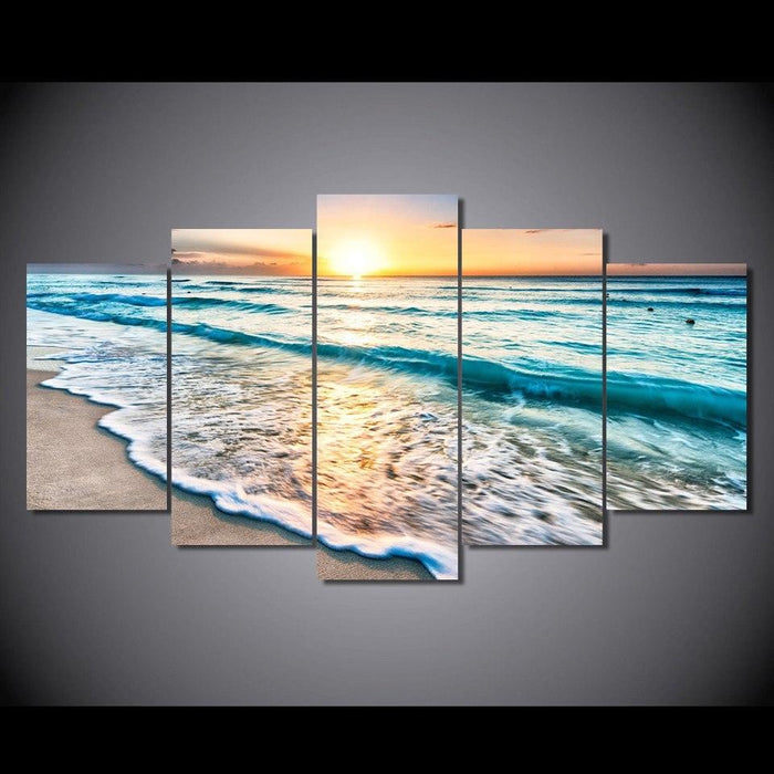 Sunset Beach 5 Piece HD Multi Panel Canvas Wall Art Frame | Coastal Beach Sunset Decor