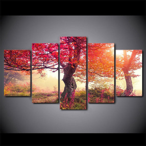 Red Tree Bloom 5 Piece HD Multi Panel Canvas Wall Art Frame - Original Frame