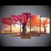 Red Tree Bloom 5 Piece HD Multi Panel Canvas Wall Art Frame - Original Frame