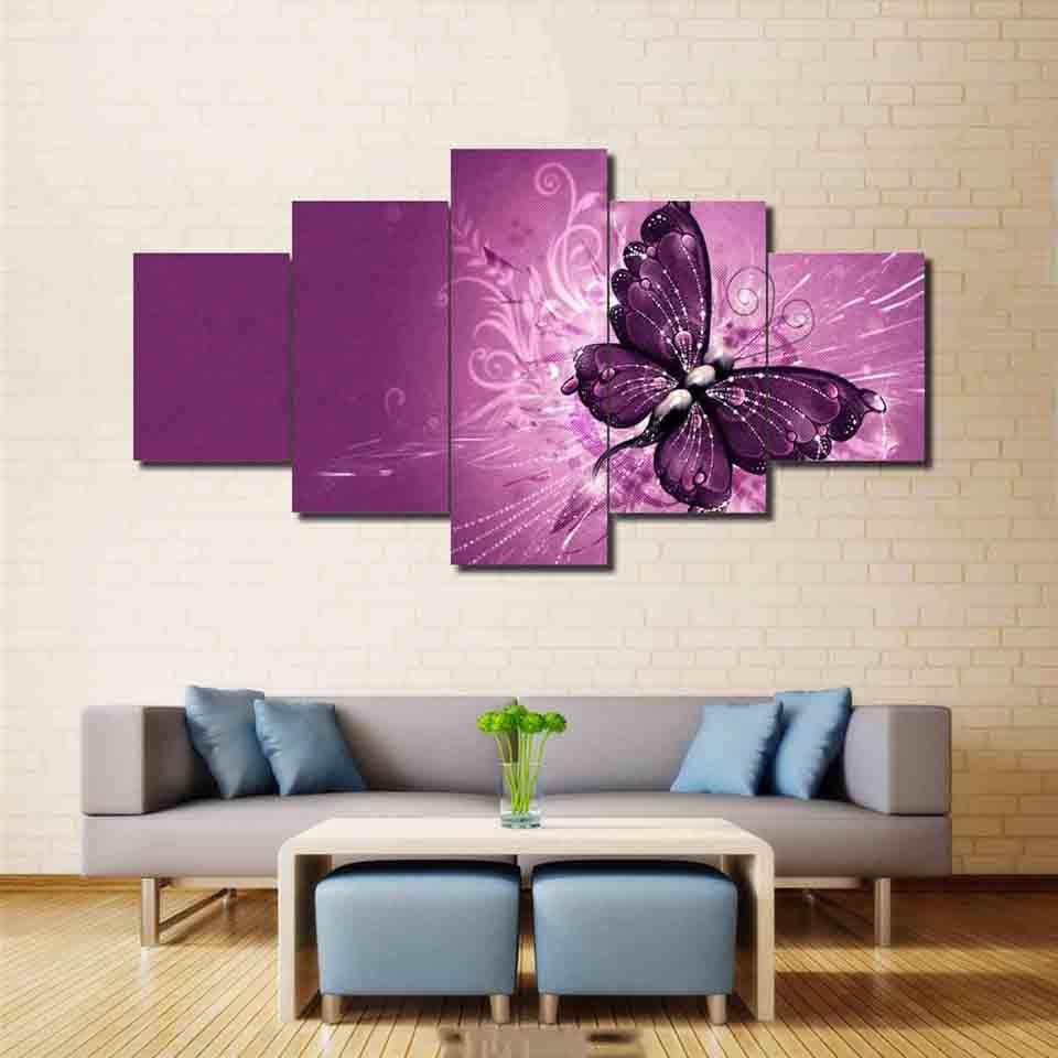 Modern Butterfly 5 Piece HD Multi Panel Canvas Wall Art Frame - Original Frame