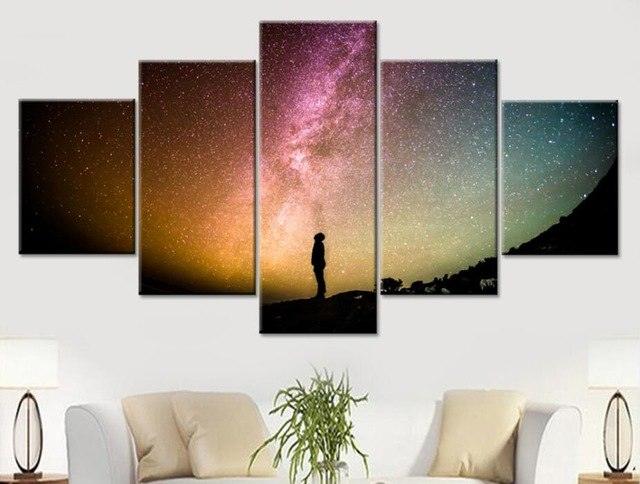 Beautiful Starry Sky View 5 Piece HD Multi Panel Canvas Wall Art Frame - Original Frame