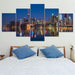 Modern Buildings at Night 5 Piece HD Multi Panel Canvas Wall Art Frame - Original Frame