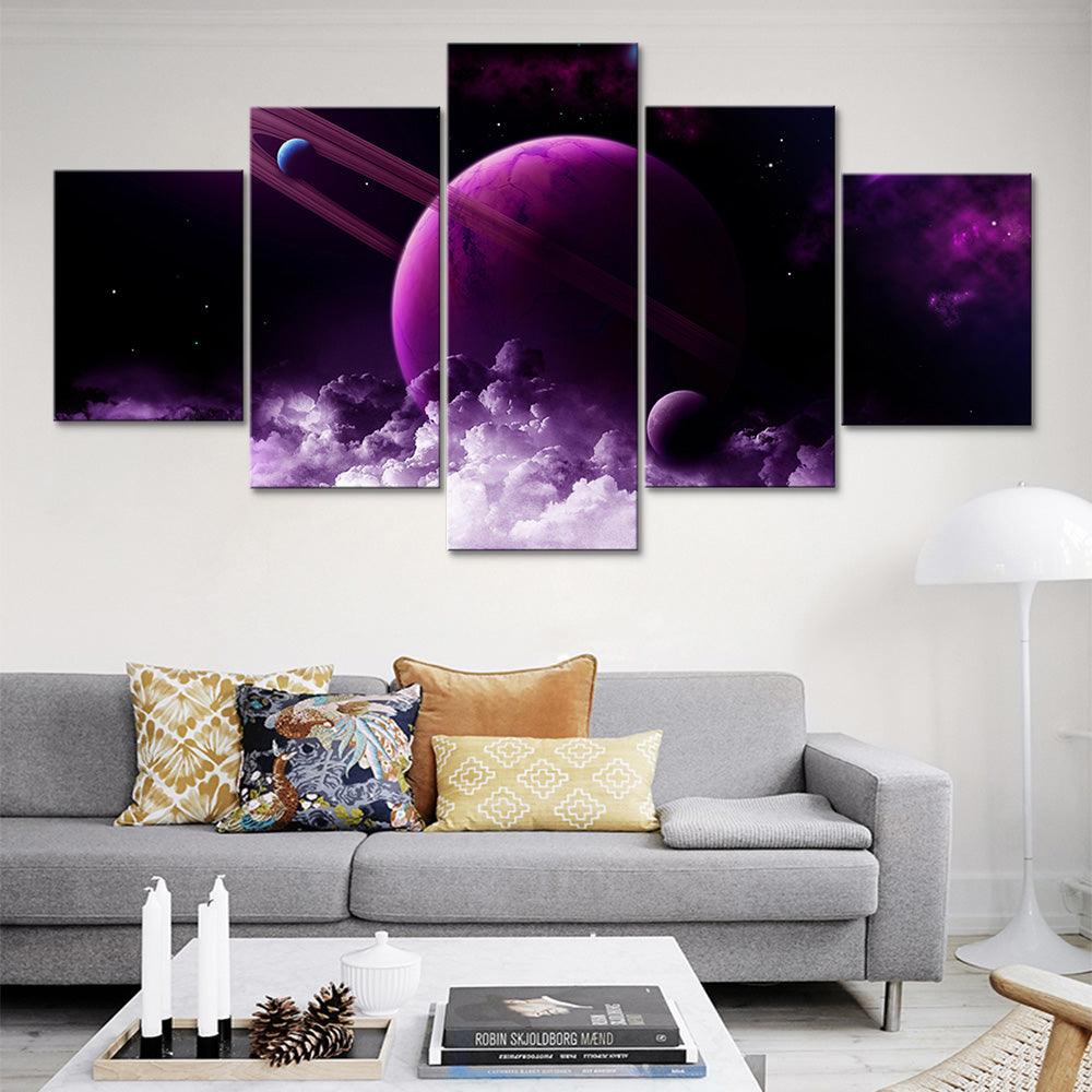 Purple Planet 5 Piece HD Multi Panel Canvas Wall Art - Original Frame