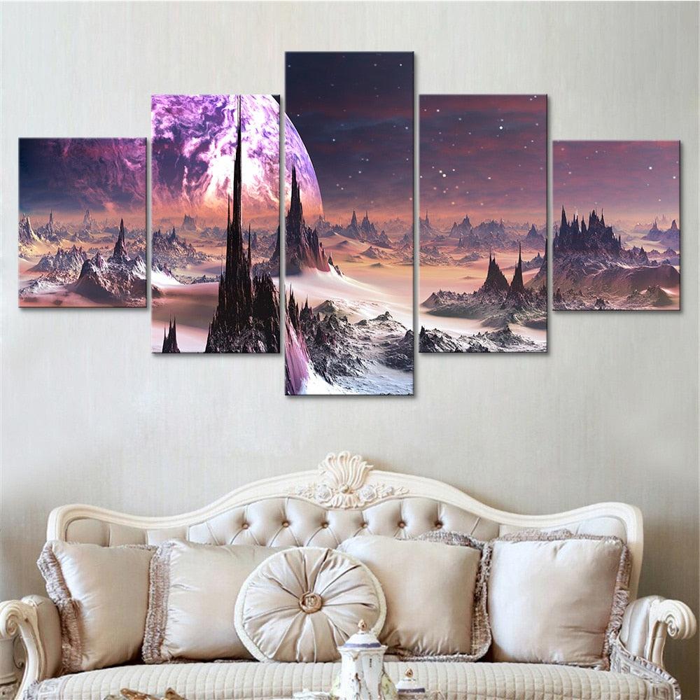 Abstract Moon Space 5 Piece HD Multi Panel Canvas Wall Art Frame - Original Frame