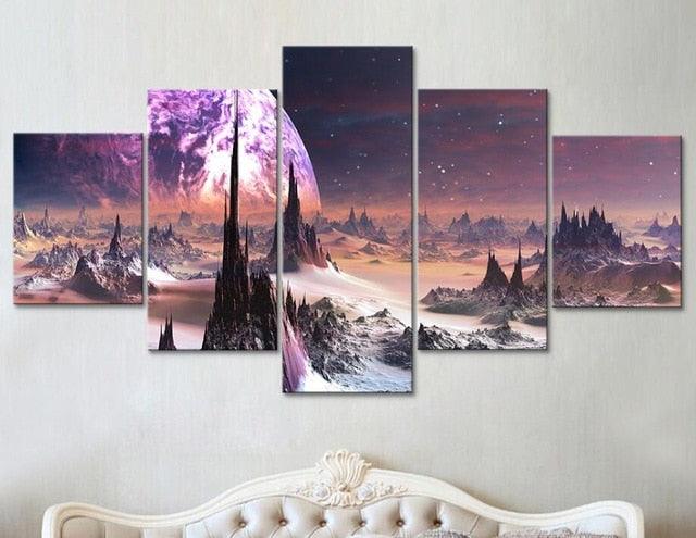 Abstract Moon Space 5 Piece HD Multi Panel Canvas Wall Art Frame - Original Frame