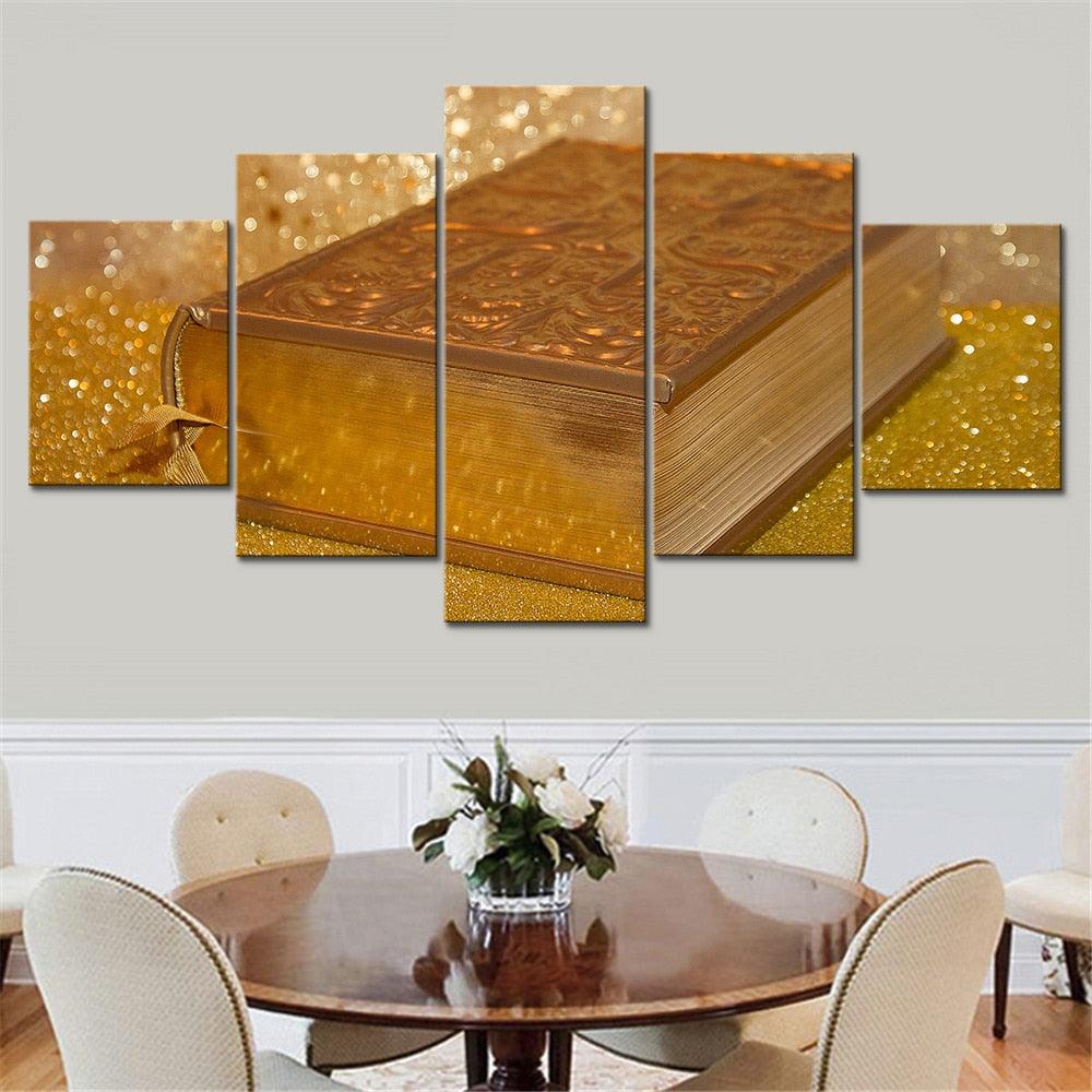Golden Bible 5 Piece HD Multi Panel Canvas Wall Art Frame - Original Frame