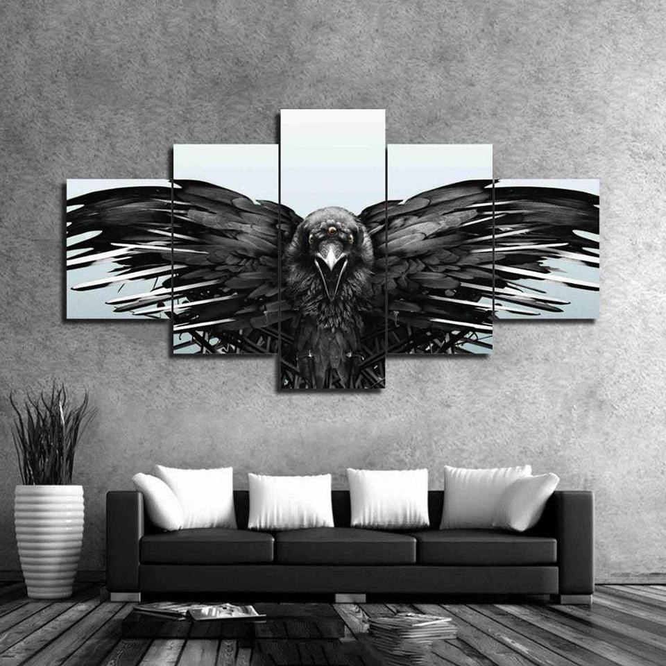 Crow Spreading Its Wings 5 Piece HD Multi Panel Canvas Wall Art Frame - Original Frame
