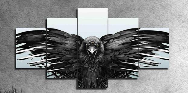 Crow Spreading Its Wings 5 Piece HD Multi Panel Canvas Wall Art Frame - Original Frame