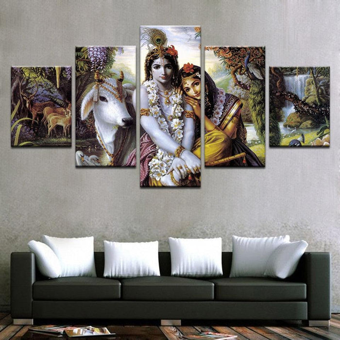 India Krishna Radha 5 Piece HD Multi Panel Canvas Wall Art Frame - Original Frame