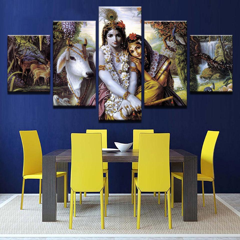 India Krishna Radha 5 Piece HD Multi Panel Canvas Wall Art Frame - Original Frame
