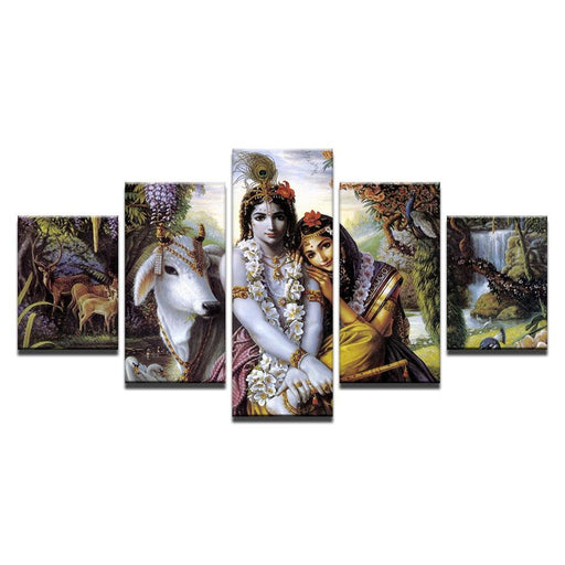 India Krishna Radha 5 Piece HD Multi Panel Canvas Wall Art Frame - Original Frame