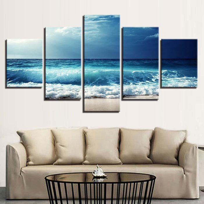 Blue Waves Before The Storm 5 Piece HD Multi Panel Canvas Wall Art Frame - Original Frame