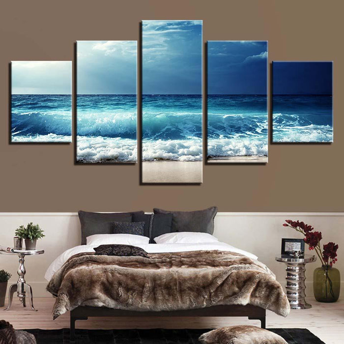 Blue Waves Before The Storm 5 Piece HD Multi Panel Canvas Wall Art Frame - Original Frame