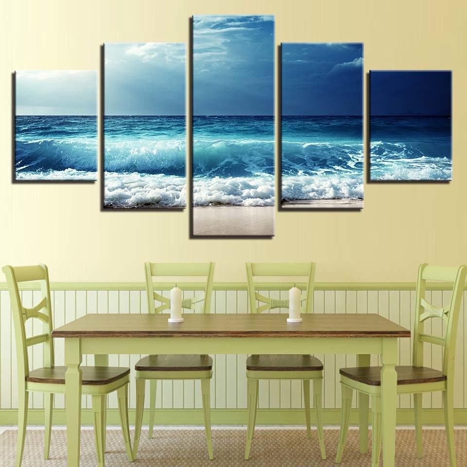 Blue Waves Before The Storm 5 Piece HD Multi Panel Canvas Wall Art Frame - Original Frame