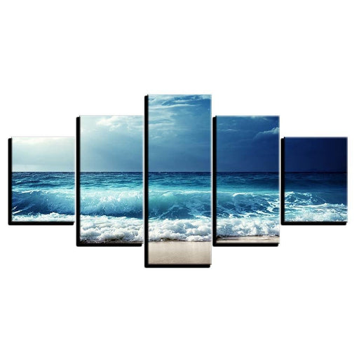 Blue Waves Before The Storm 5 Piece HD Multi Panel Canvas Wall Art Frame - Original Frame