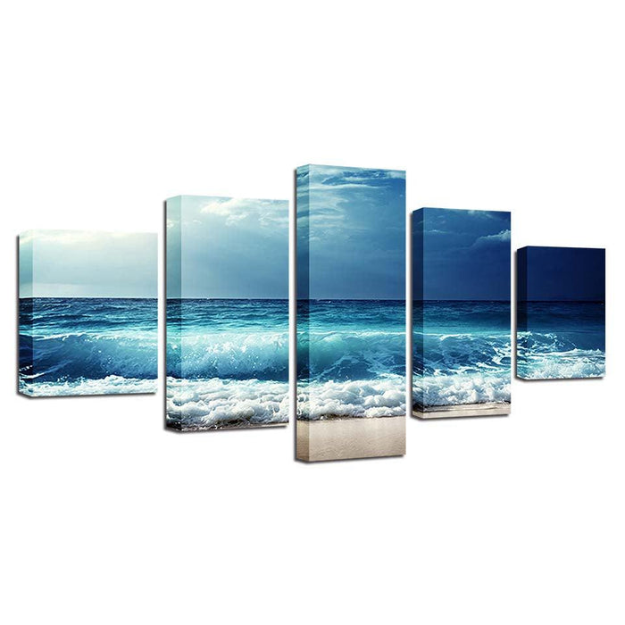 Blue Waves Before The Storm 5 Piece HD Multi Panel Canvas Wall Art Frame - Original Frame