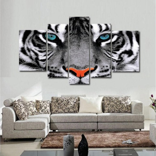 White Tiger Eyes 5 Piece HD Multi Panel Canvas Wall Art Frame - Original Frame