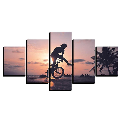 Sunset Bike Boy 5 Piece HD Multi Panel Canvas Wall Art Frame - Original Frame