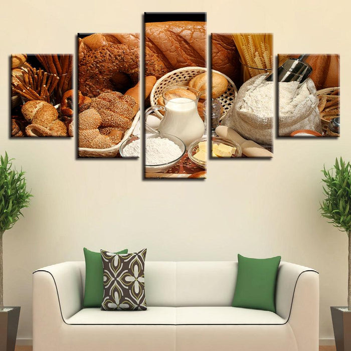 Bread Dessert 5 Piece HD Multi Panel Canvas Wall Art Frame