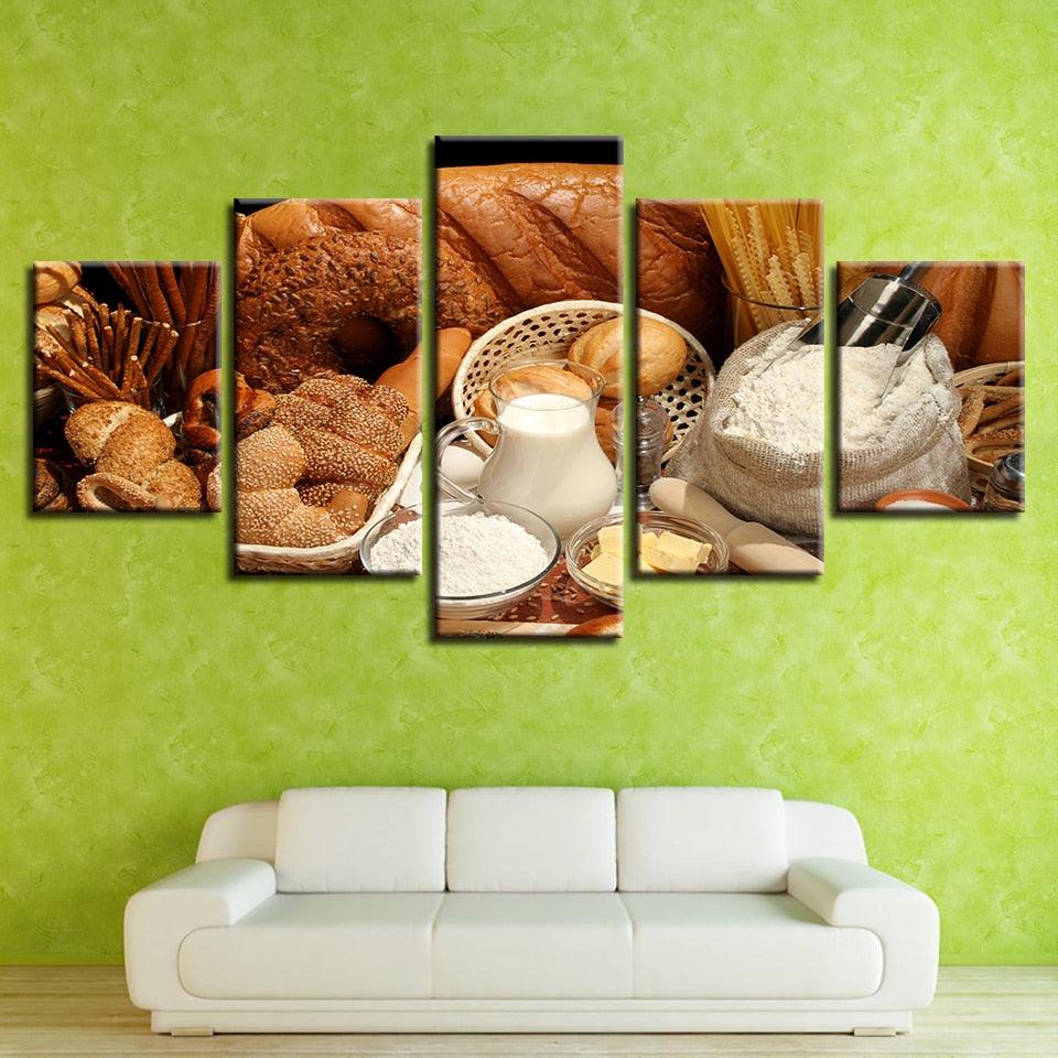 Bread Dessert 5 Piece HD Multi Panel Canvas Wall Art Frame - Original Frame