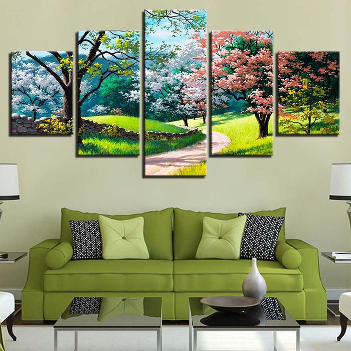 Flower Tree Spring 5 Piece HD Multi Panel Canvas Wall Art Frame - Original Frame